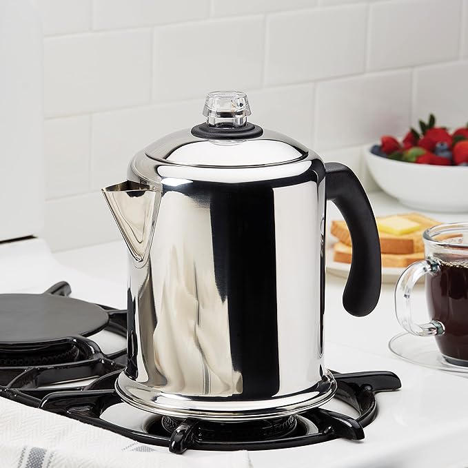 Farberware 50124 Classic Yosemite Stainless Steel Coffee Percolator - 8 Cup, Silver,Stovetop