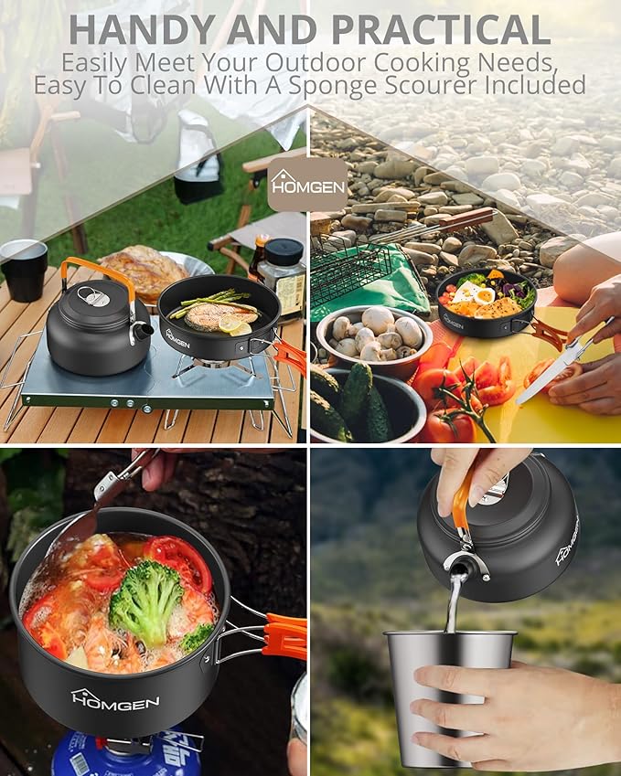 HOMGEN Camping Cooking Set Camping Pots and Pans Set Aluminium Camping Cookware Kit Protable Cooking Mess Kit Lightweight Camping Cooking Equipment for 2-3 People Perfect for Camping Picnic Hiking etc