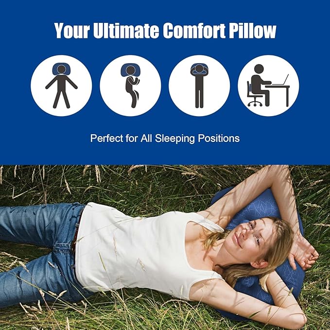 DAWNTREES Inflatable Pillow for Camping,Portable Compressible Ultra-light Travel Inflatable Pillow for Sleeping,Support The Neck and Lumbar,Backpacking Essentials (Blue)