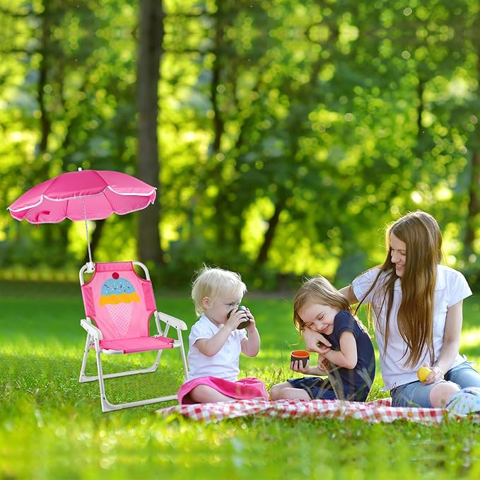 PLULON Kids Beach Chair with Umbrella Folding Lawn and Camping Chair with Summer Shade Children's Beach Chair for Beach Pool Travel Outdoor(for 1-5 Years Old)
