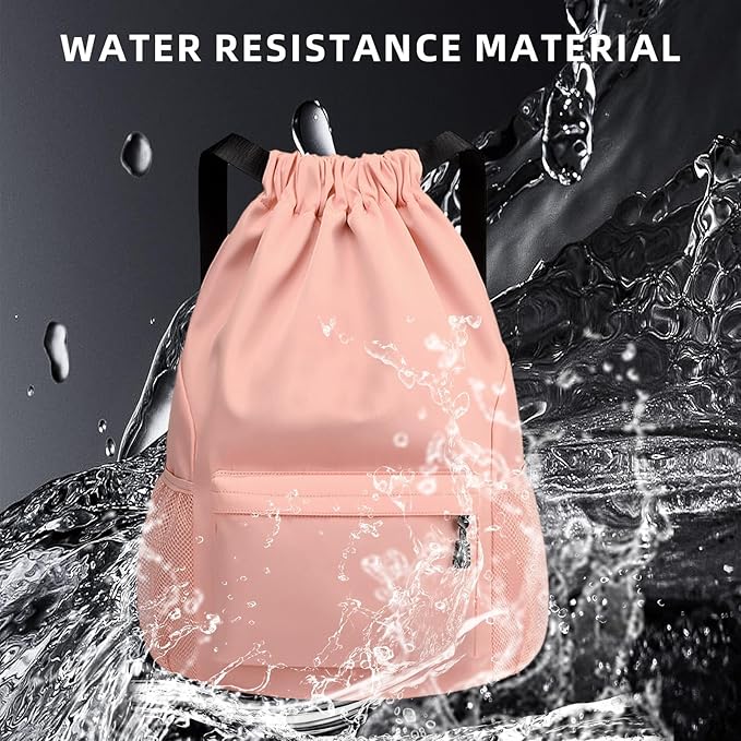 Sports Drawstring Backpack String Swimming Gym Bag Backpack with Shoes Compartment and Pocket for Men Women(pink