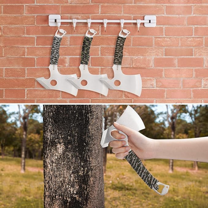 GVDV Throwing Axes for Beginners - 3 Pack Full Tang Steel Throwing Tomahawks Set with Protective Nylon Sheaths and Bottle Opener, 3 Colors Non-Slip Handle for Game, Recreation, and Competition
