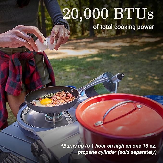 Coleman Fold N Go 2-Burner Propane Camping Stove, Portable Folding Camp Stove with Push-Button Instant Ignition, 2 Adjustable Burners with 20,000 BTUs of Power for Camping, Tailgating, BBQ, & More