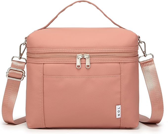 NOL Natural Organic Lifestyle Insulated Lunch Bags for Women Cooler Bag Lightweight Nylon Waterproof Lunch Box For Work (Dark Pink, Medium(normal))
