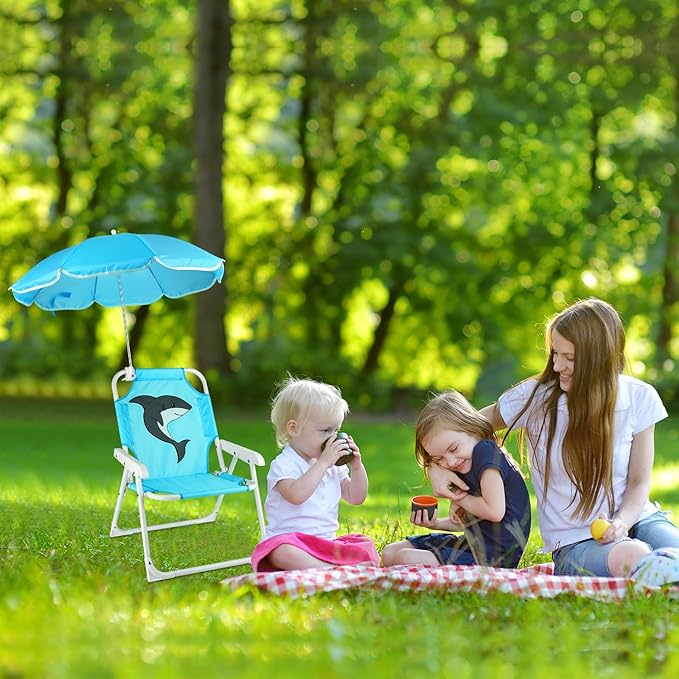 PLULON Kids Beach Chair with Umbrella Folding Lawn and Camping Chair with Summer Shade Children's Beach Chair for Beach Pool Travel Outdoor(for 1-5 Years Old)