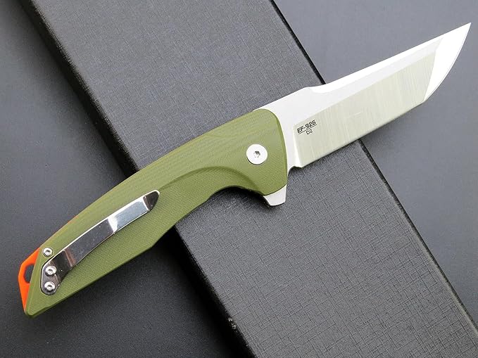 Eafengrow EF926 Pocket Knife D2 Steel Blade Outdoor Tool knives G10 Handle Pocket Clip EDC Knife Ball bearing Knife for Camping Survival Hiking,green