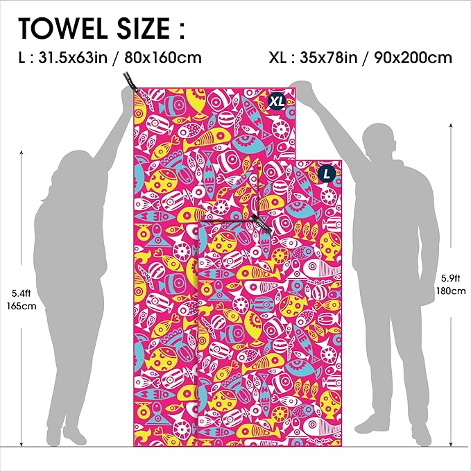4Monster Microfiber Beach Towel Quick Dry,Super Absorbent Lightweight Travel Towel for Swimmers, Sand Free Camping Towel, Beach Towels for Pool, Swim, Water Sports,Yoga,Gym,Backpacking