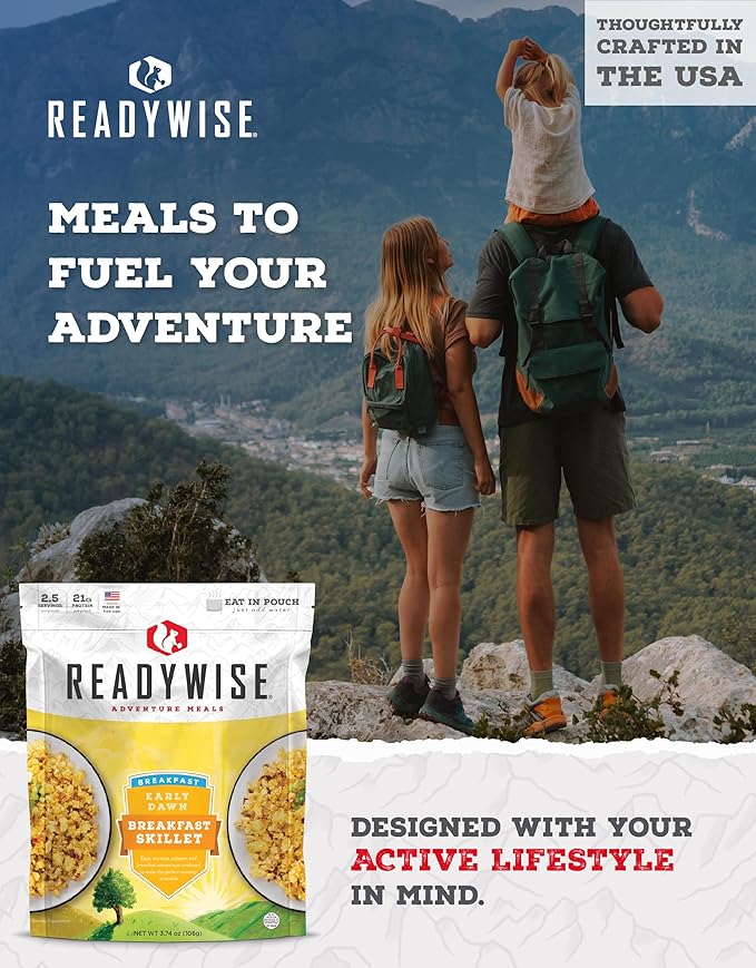 READYWISE - Outdoor Breakfast Skillet, 2.5 Servings, Pack of 1, Emergency Preparedness, Freeze Dried Food, MRE, Snack Pack, Survival Food, Emergency Food for Backpacking, Camping, and Hiking