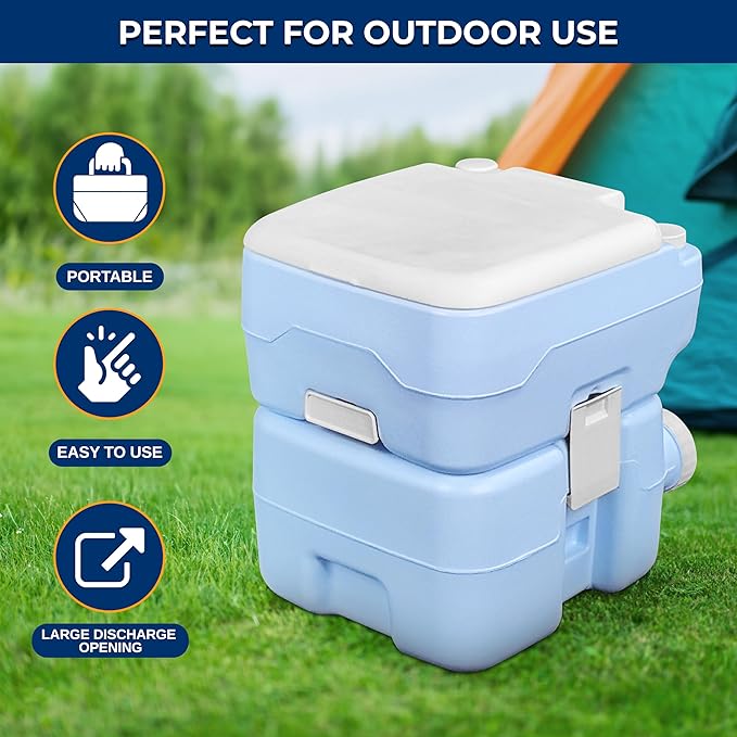 SereneLife 20L Portable Toilet for RV Camping, Boating, and Other Recreational Activities, 120 Flushes, Detachable Waste Tank with Hand Sprayer and Carry Bag, Comfortable Camping Toilet