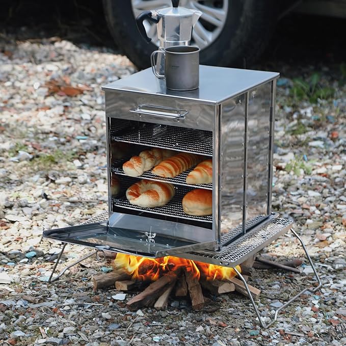 REDCAMP Foldable Camping Oven with 3 Tier Grill, Stainless Steel Oven for Propane Stove Baking BBQ Outdoor Cooking