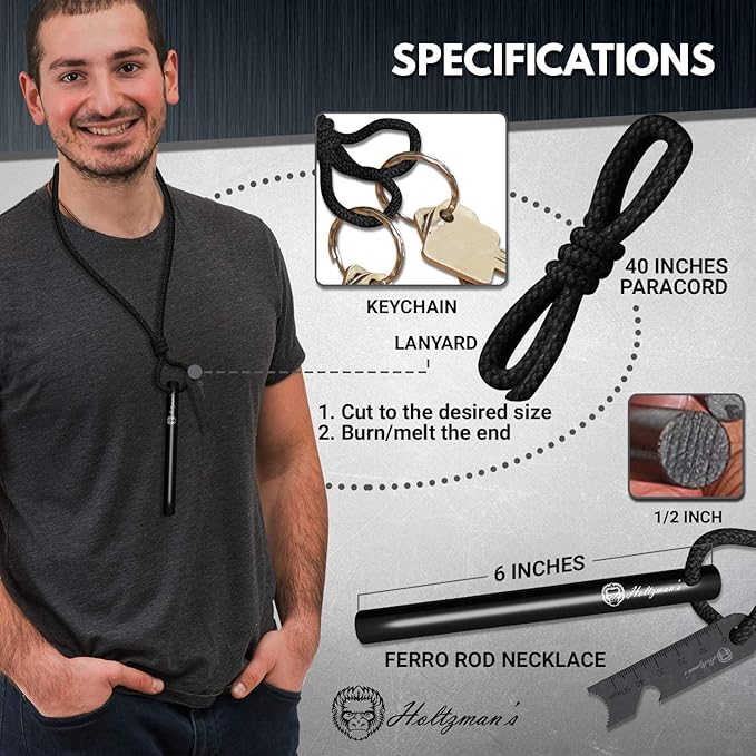 Premium Ferro Rod Fire Starter - Gift Box 6", 4 1/2" Ferrocerium Rod Survival Kit - 3 in 1 Magnesium Flint and Steel Set with Paracord & Scraper - Lightweight Emergency Camping Tool
