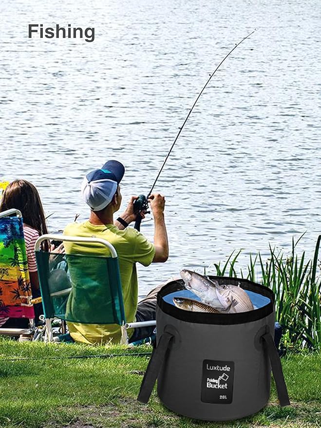 Luxtude Collapsible Bucket with Handle, 5 Gallon(20L), Portable & Ultra Lightweight Outdoor Basin Bucket, Folding Bucket for Fishing, Camping, Hiking