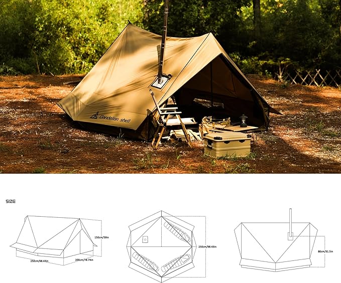 Hot Tent with Stove Jack – 4 Season Waterproof & Windproof Shelter for 1–4 People, Lightweight for Camping, Hiking, Hunting & Fishing