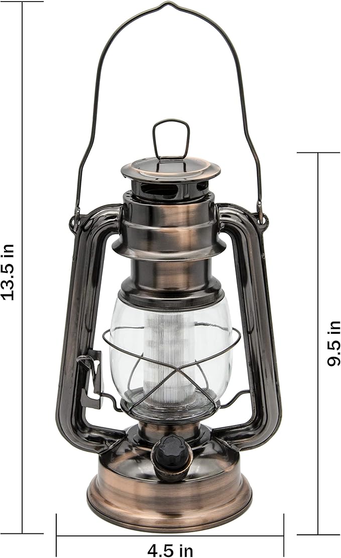 YAKii LED Vintage Lantern Metal Hanging Hurricane Lantern 12 LED Dimmer Switch Warm White Battery Operated Lantern Power Outage Indoor Camping Lighting Outdoor Brooklyn Lantern (Copper 2 Pack)