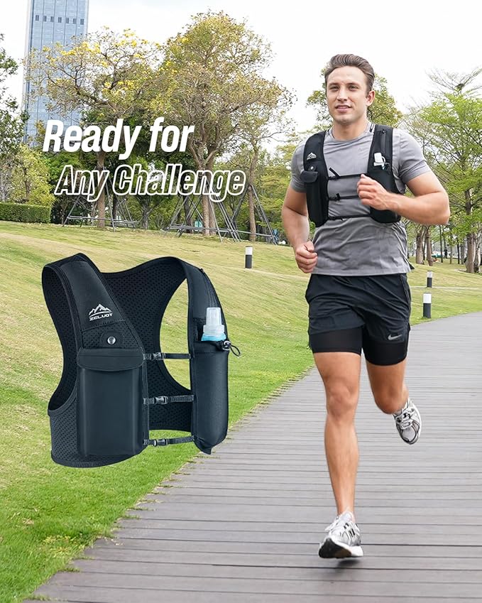 Running Vest for Women Men, USA Original Patent, Adjustable Chest Straps Running Hydration Vest with 500ml Soft Flask, Breathable Reflective Running Vest for Trail Running Hiking