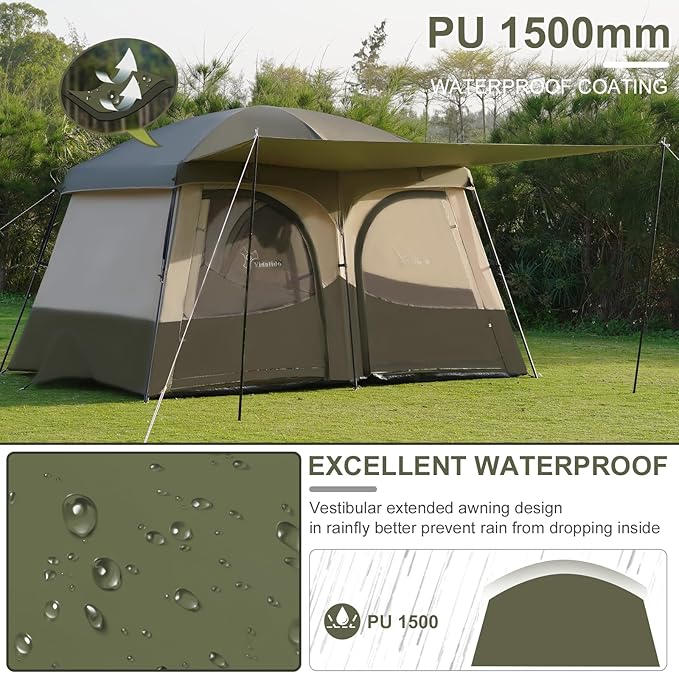 Vidalido Tents,6-8 Person Camping Tent with Extended Vestibule,2 Room Weather Resistant Family Tents,Easy Install Waterproof Outdoor Tent for Backpacking and Camping Hiking
