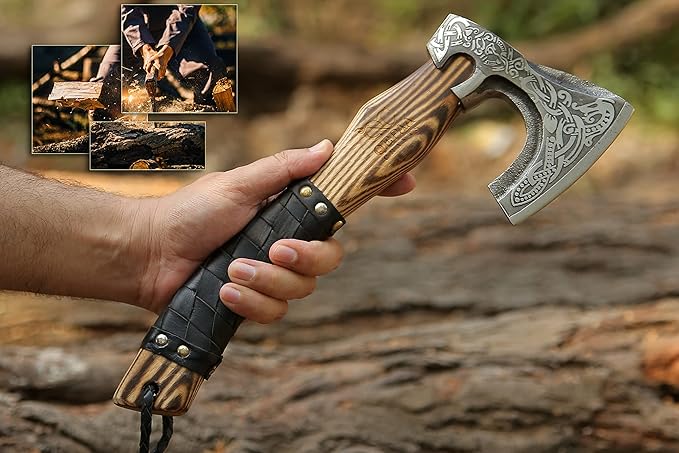 QEPAA CRAFTS® 13” Inch Hand-Forged Viking Axe-Rosewood Handle Hatchets and Axes, Wood Splitting Axe, Camping Axe,Viking Gift for Men (Medieval)