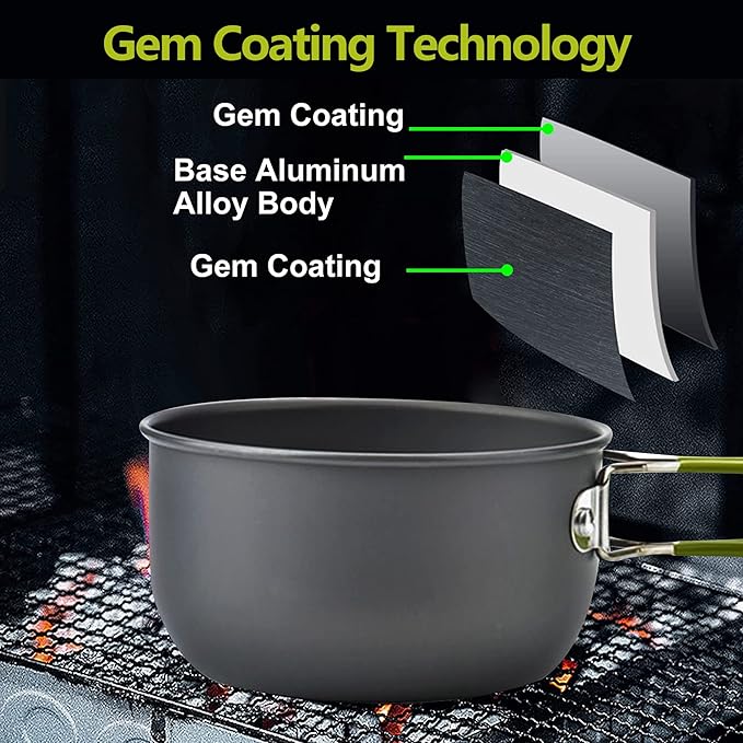 aiGear Camping Cooking Set Cookware Mess Kit with Storage Bag Pot Pan and Teapot Set Camping Accessories for Outdoor Camping Hiking Picnic Portable and Lightweight Aluminum