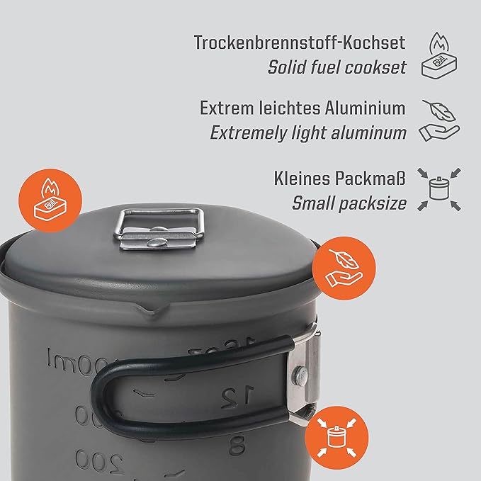 Esbit CS585HA 3-Piece Lightweight Camping Cook Set for Use with Solid Fuel Tablets