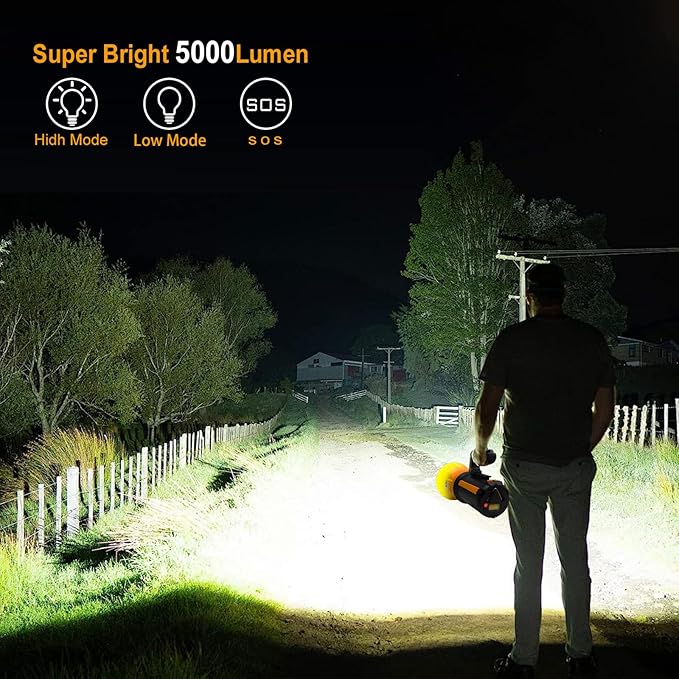 Rechargeable Work Light, Gifts for Dad 5000 Lumen LED Work Lights with Foldable Tripod Stand, Detachable Handheld Flashlight, Cordless Job Site Lighting for Camping Hiking, Large