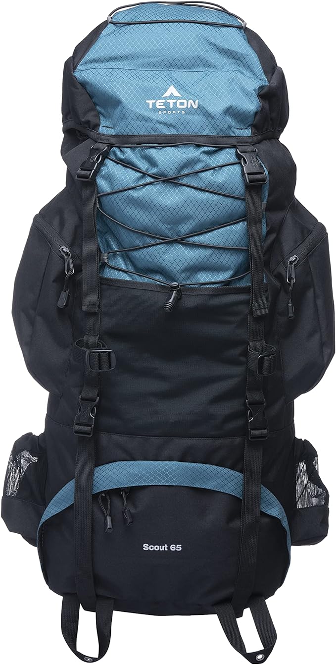 TETON 65L Scout Internal Frame Backpack for Hiking, Camping, Backpacking, Rain Cover Included
