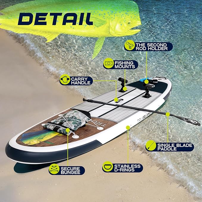 TRUISLAND Inflatable Paddle Board, Stand Up Paddle Board with Backpack, Non-Slip Thickened Deckpad, Waterproof Phone Case, Leash, Paddle, Hand Pump
