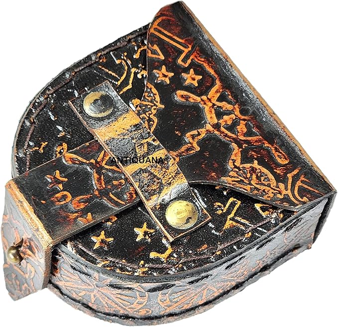 Brass Compass Unique Print ' Happy Anniversary ' Engraved Compass with Leather Case and Chain A Great Gift Item for Your Loved One