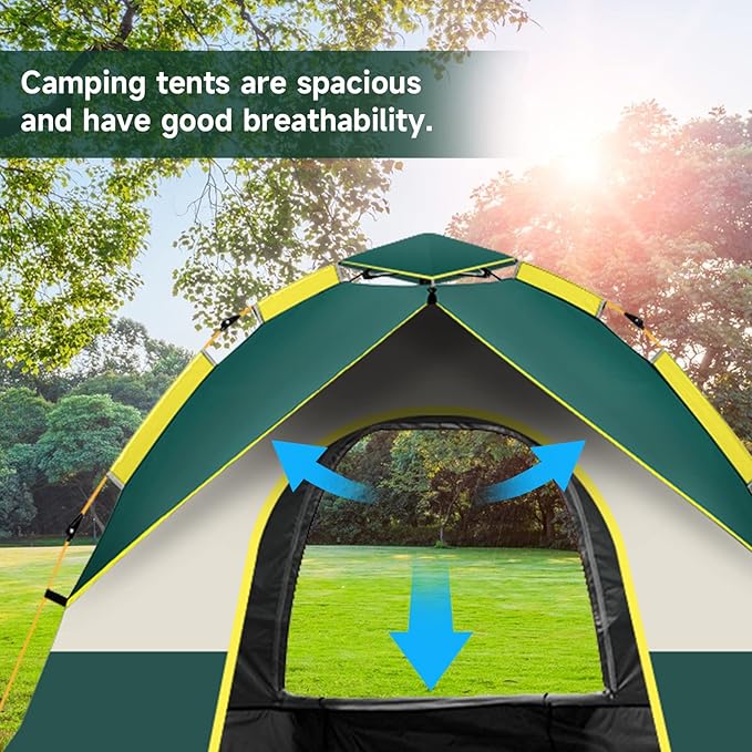 KOMCLUB Camping Tent 1/2/3 Person Tents for Family Camp Tent Waterproof Windproof Outdoor for Backpacking Hiking Easy Setup with Storage Bag,8 Ground ding,4 Windproof Rope