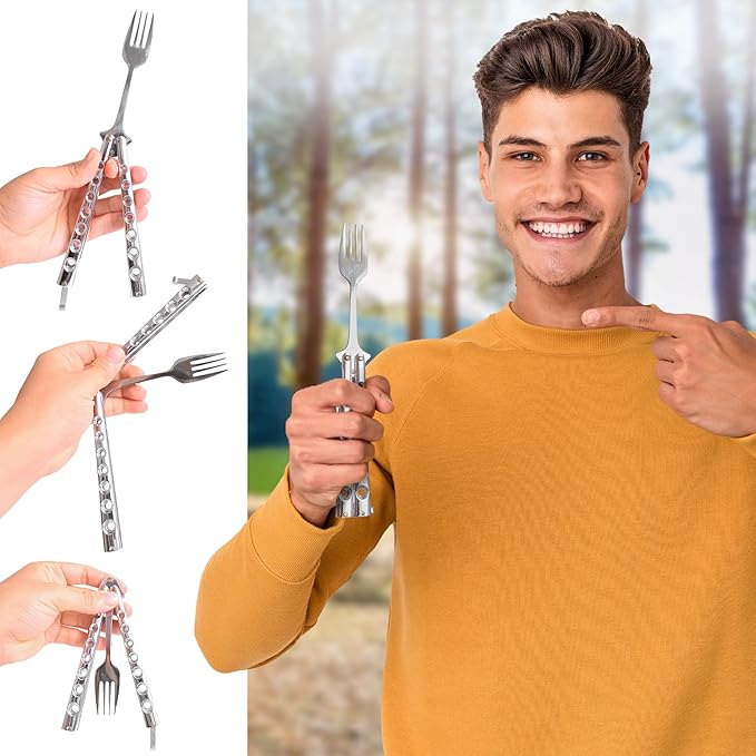 Caliber Gourmet Tactical Butterfly knife style Fork-Folding Stainless Steel Camping Hiking BBQ Grill Picnic Flatware Utensil