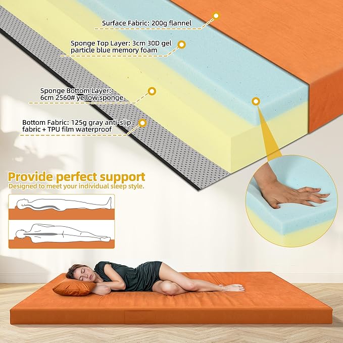 DWVO Memory Foam Camping Pad Futon Mattress Full, 3.5 INCH Thick Portable Floor Sleeping Mat with Travel Bag