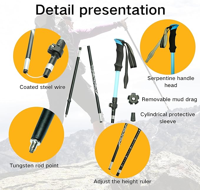 Folding Trekking Poles, Hiking Travel Poles, Hiking Equipment, Lightweight Trekking Poles, Suitable for Men and Women, The Elderly and Children,with an Outdoor Compass