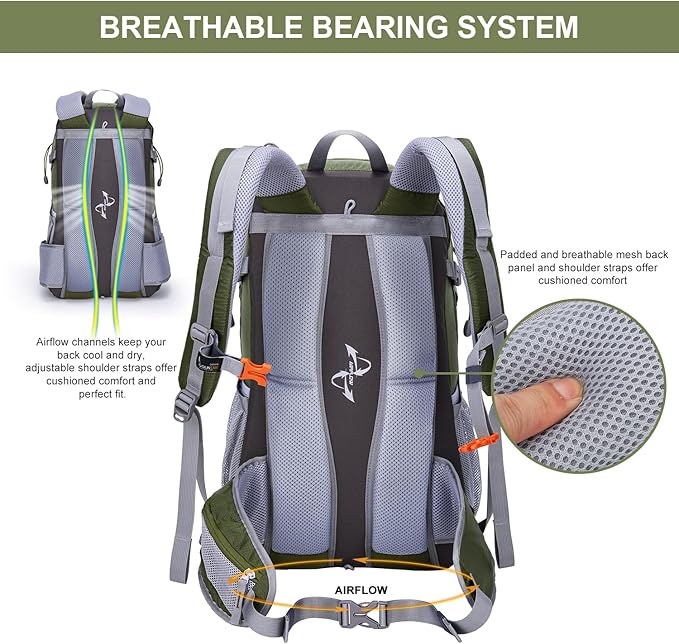 MOUNTAINTOP 40L Hiking Backpack Travel Daypack with Rain Cover for Outdoor Backpacking, Camping