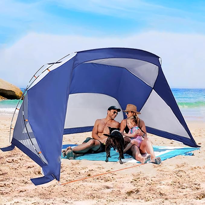 Beach Tent, 3/4 Person Sun Shelter Beach Shade Tent with UPF 50+ Protection, Portable Lightweight and Easy Setup Beach Canopy Baby Beach Tent for Camping, Hiking, Fishing, Backyard, Picnics- Navy Blue