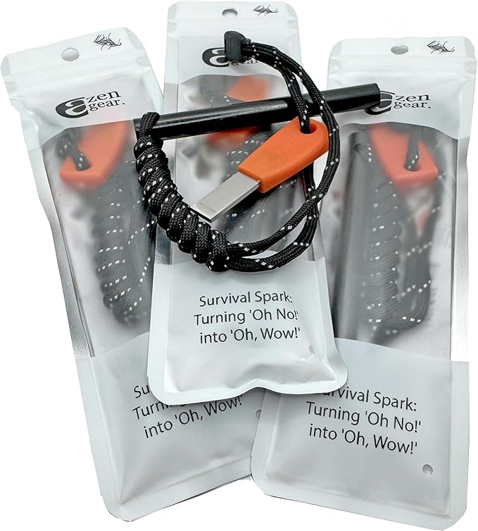Camping Flint and Steel Fire Starter, 0.4x4in (10x100mm) Ferro Rod, HSS Striker, Paracord, Waterproof Outdoor Survival Kit aZengear