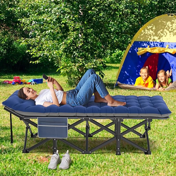 ZENPETIO Oversized XXL Folding Camping Cot, Heavy Duty Sleeping Cot for Adults with Mattress and Pillow, Portable Cot Bed with Carry Bag for Outdoor Camp Travel Home Guest Office, 78x32x18