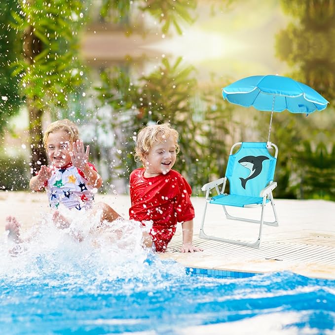 PLULON Kids Beach Chair with Umbrella Folding Lawn and Camping Chair with Summer Shade Children's Beach Chair for Beach Pool Travel Outdoor(for 1-5 Years Old)