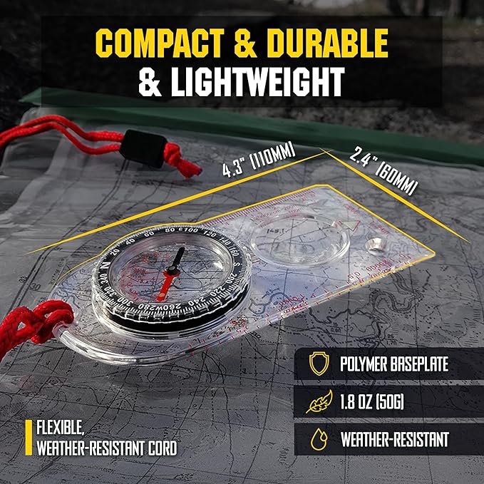 M-Tac Orienteering Compass for Map Reading - Baseplate Compass Survival Hiking Hunting Navigation