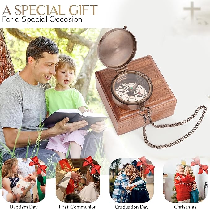 to My Son Compass with Wooden Box-Mom to Son Compass–Father to Son Gifts- to My Grandson -Graduation Day Gifts for Son-Birthday, Baptism, Graduation, Confirmation, Communion Compass for Women Men