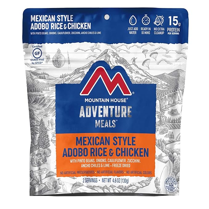 Mountain House Mexican Style Adobo Rice & Chicken | Freeze Dried Backpacking & Camping Food | 2-Servings | Gluten-Free & Lasagna with Meat Sauce | Freeze Dried Backpacking & Camping Food |2 Servings