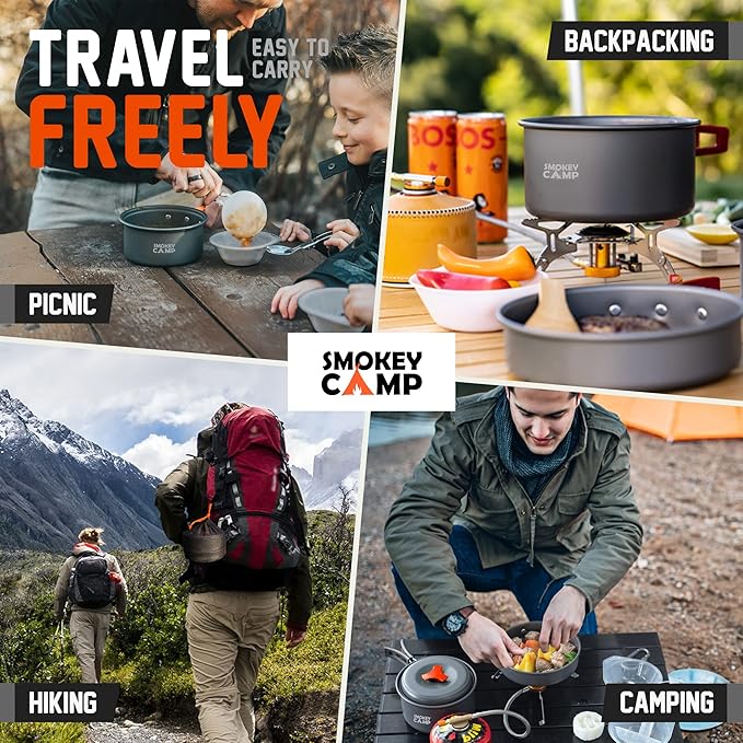 Camping Cookware Mess Kit Set with Stove - Backpacking Compact Camping Cookware, All in One Non-Stick Camping Cooking Set, Portable Stove, Hiking, Picnic, Outdoor & Camping Cookware Set