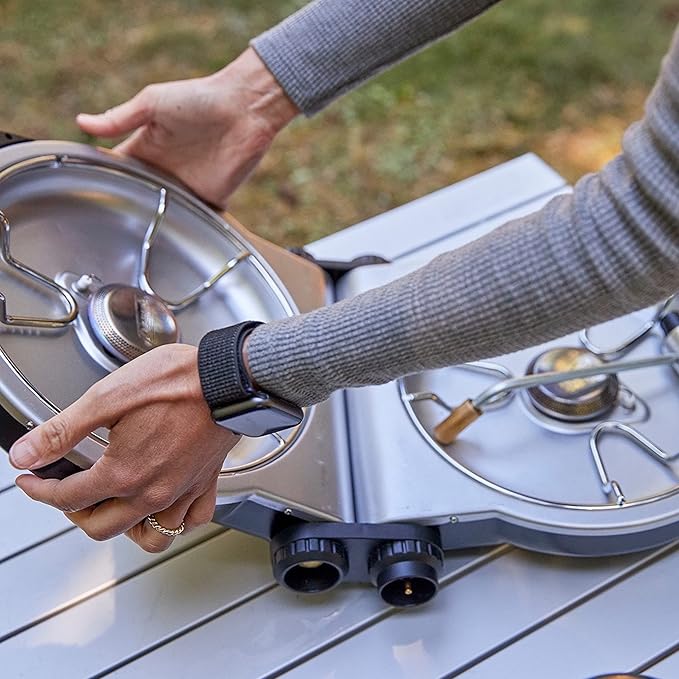Coleman Fold N Go 2-Burner Propane Camping Stove, Portable Folding Camp Stove with Push-Button Instant Ignition, 2 Adjustable Burners with 20,000 BTUs of Power for Camping, Tailgating, BBQ, & More