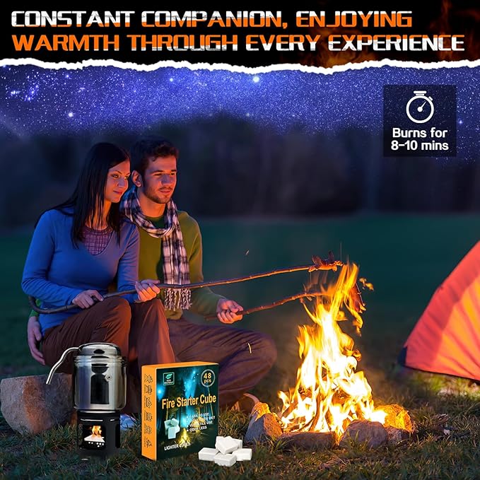 Fire Starter Squares for Campfires: All Weather Camping Fire Starters Cubes | Quick & Odorless Firestarters for Fireplaces | Wood Stove | Grills | Fire Pit | BBQ - 48 Count