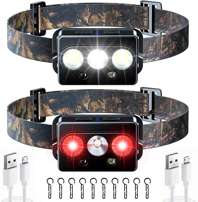 Minsk Rechargeable Headlamp, 2 Pack Headlamps for Adults, Head Lamps Outdoor LED Rechargeable, Waterproof LED Headlamp Flashlight with Motion Sensor and Magnetic Base for Hiking and Running