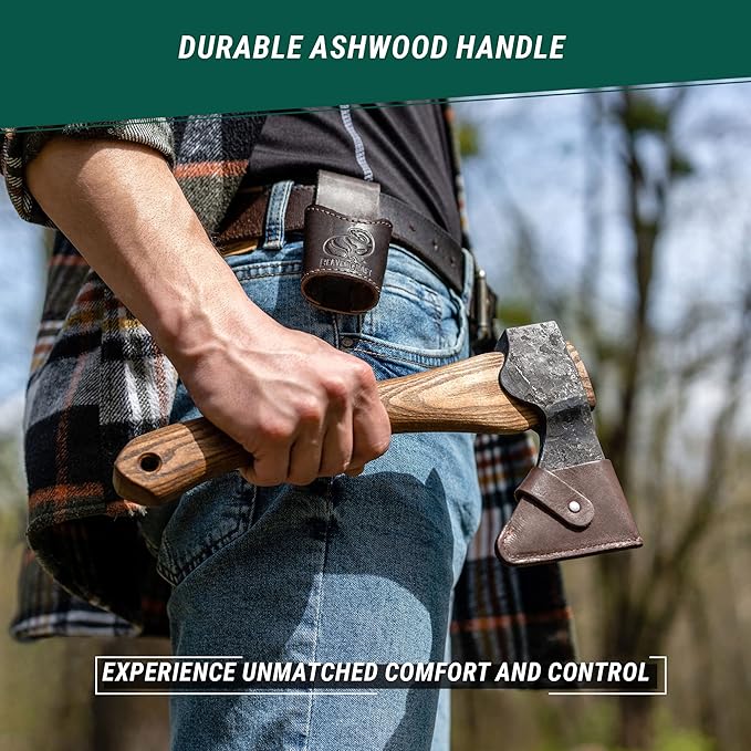 BeaverCraft Hand Forged Hatchet Axe with Sheath AX1 - Bushcraft Hatchet Camping Small Forest Axe Survival Hatchet Carving Axe for Chopping Wood - Camp Splitting Axe Gardening Axes Wood Cutting Axe