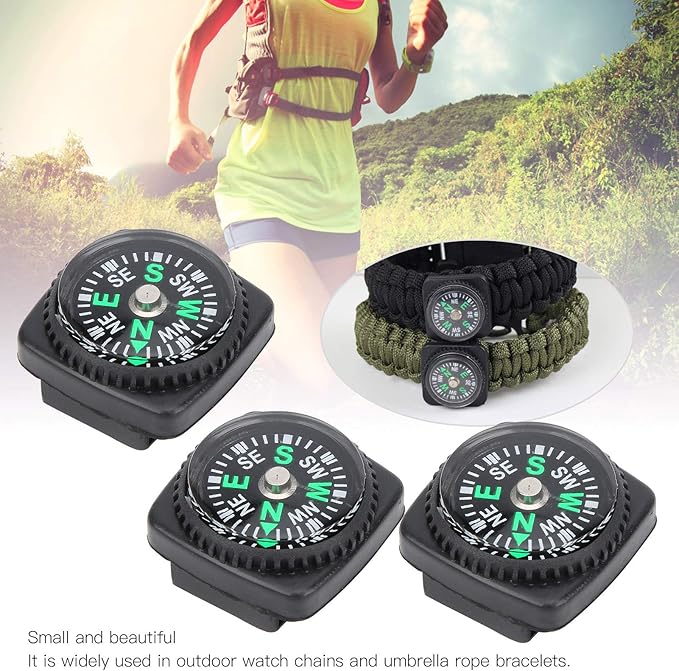 Mini Compass, 25Pcs Black Survival Compass for Camping Hiking Boating Touring Outdoor Activities Accessory, Portable Pocket Compass for Bracelet Umbrella Rope Watch Band Key Chain