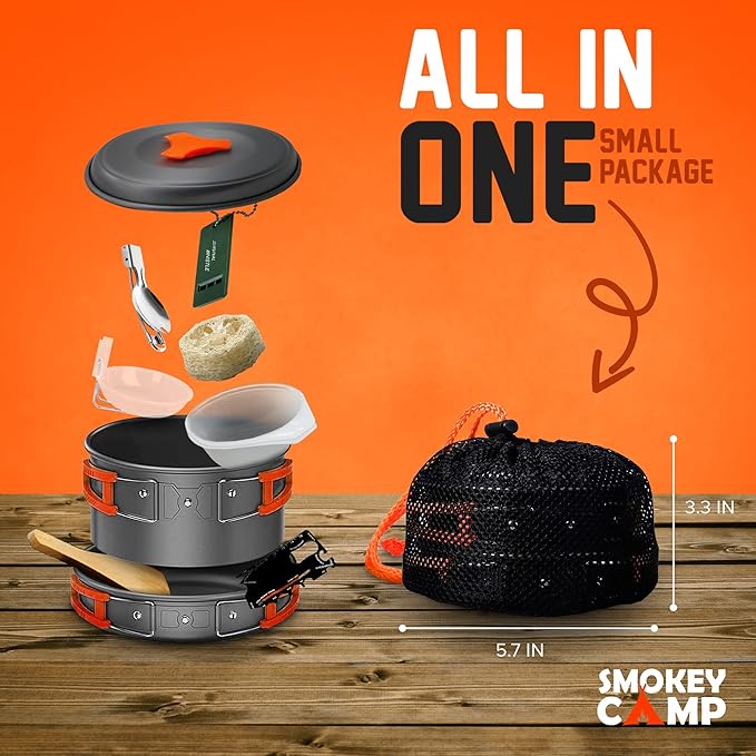 Camping Cookware Mess Kit Set with Stove - Backpacking Compact Camping Cookware, All in One Non-Stick Camping Cooking Set, Portable Stove, Hiking, Picnic, Outdoor & Camping Cookware Set