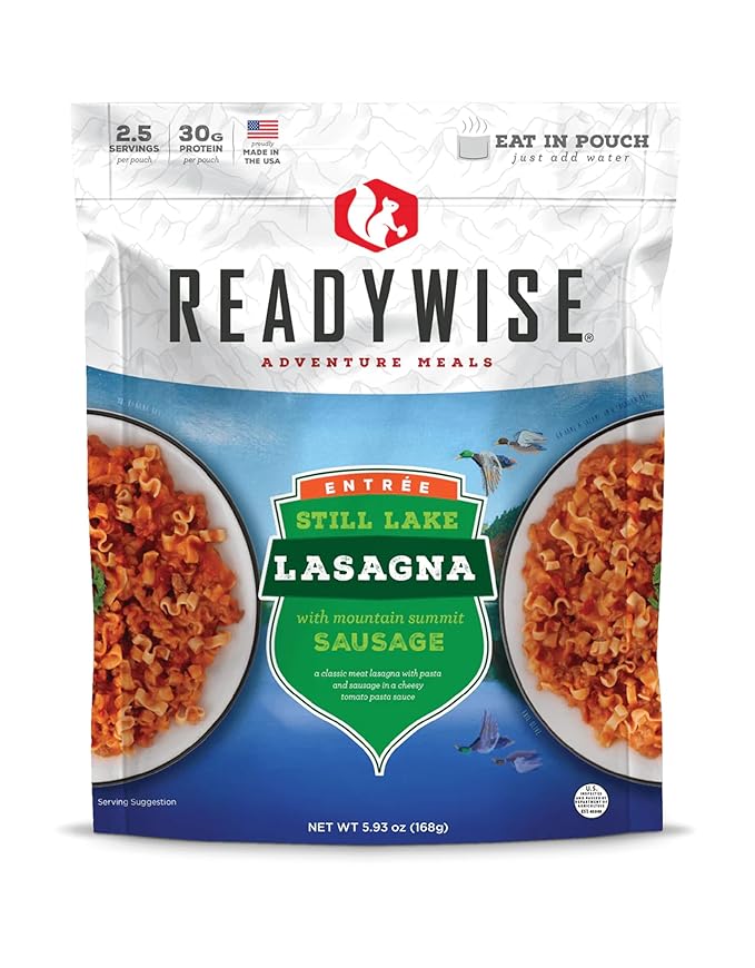 READYWISE - Adventure Meal, Cheesy Lasagna, 2 Servings, Pack of 1, Emergency Preparedness, Freeze Dried Food, MRE, Snack Pack or Emergency Food, Backpacking, Camping, Hiking, and, Survival Food