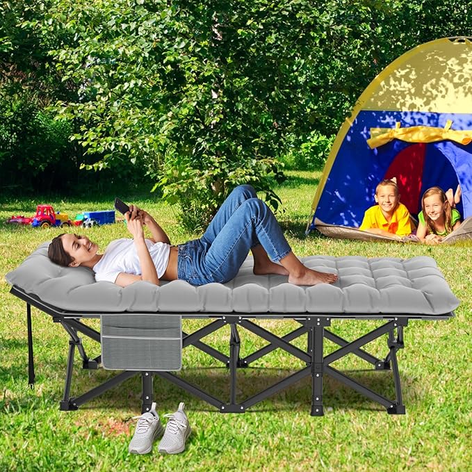 ZENPETIO Oversized XXL Folding Camping Cot, Heavy Duty Sleeping Cot for Adults with Mattress and Pillow, Portable Cot Bed with Carry Bag for Outdoor Camp Travel Home Guest Office, 78x32x18