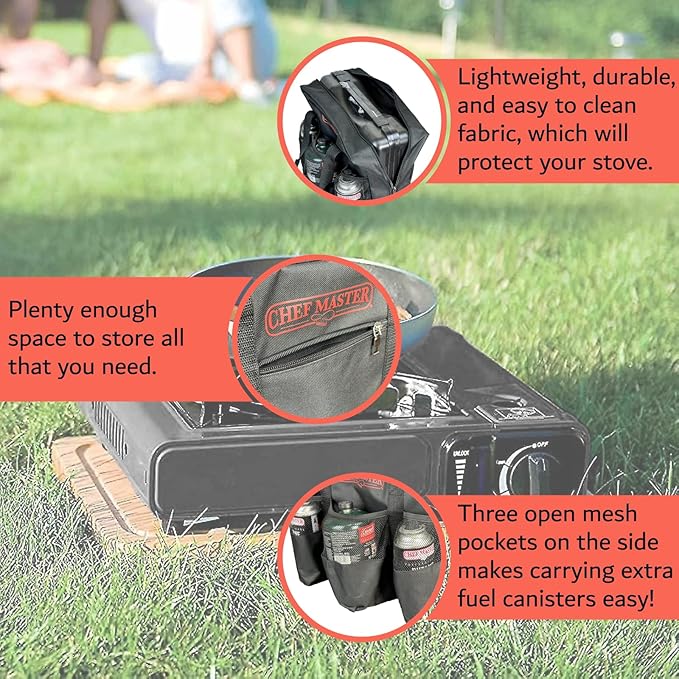 Carry Bag for Camp Stove & Butane Fuel, Travel Camping Bag for Butane Fuel Canister, Portable Butane Camping Stoves, Dual Fuel Stove, Outdoor Camping Essentials for Travel, Picnic by Chef Master 90080