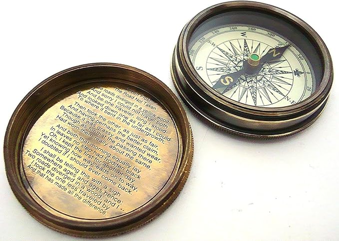Robert Frost Poem Compass-Pocket Compass w Leather Case Rustic Vintage Home Decor Gifts